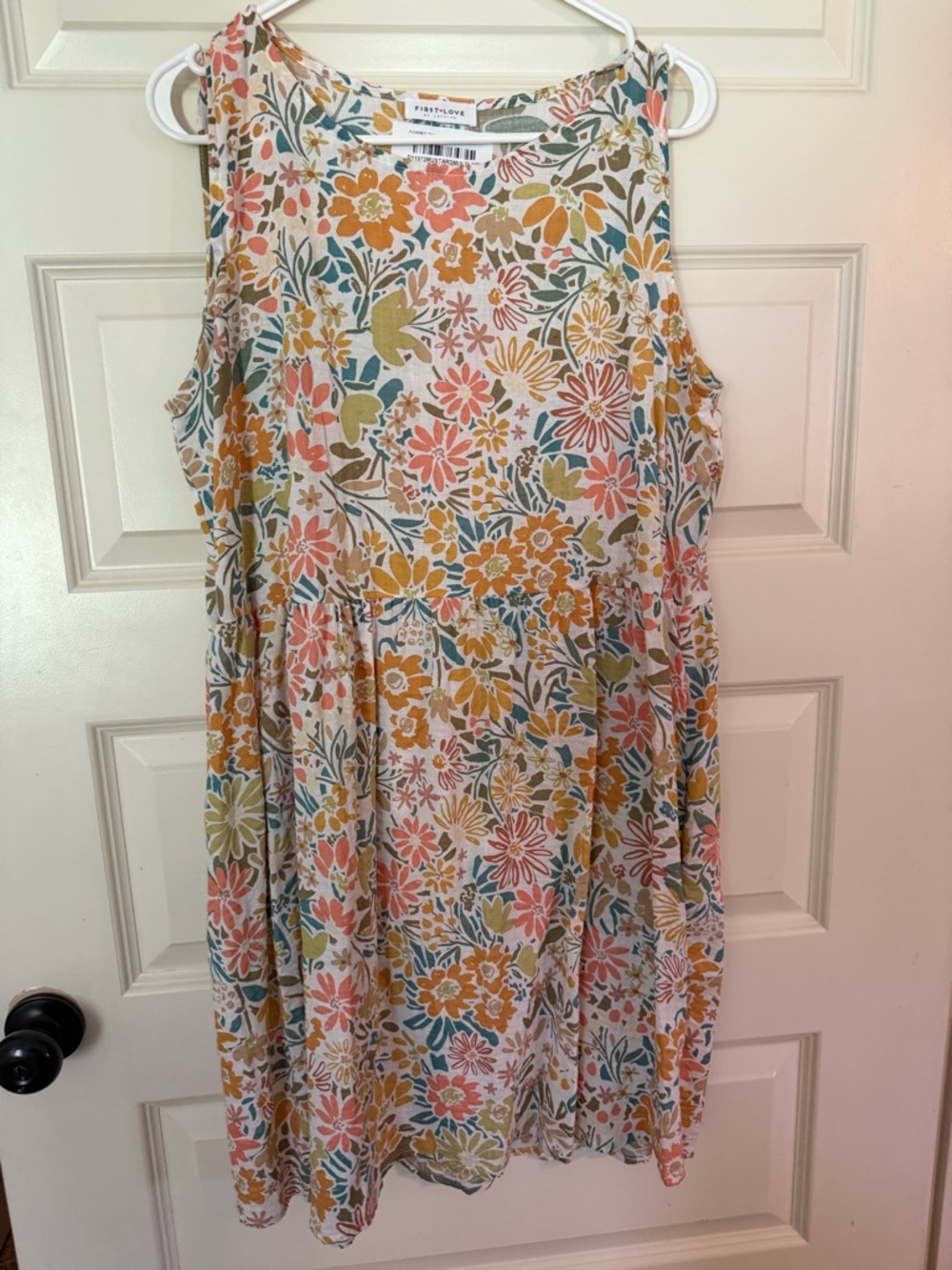 Floral Sleeveless Summer Dress in Mustard, Coral & Teal